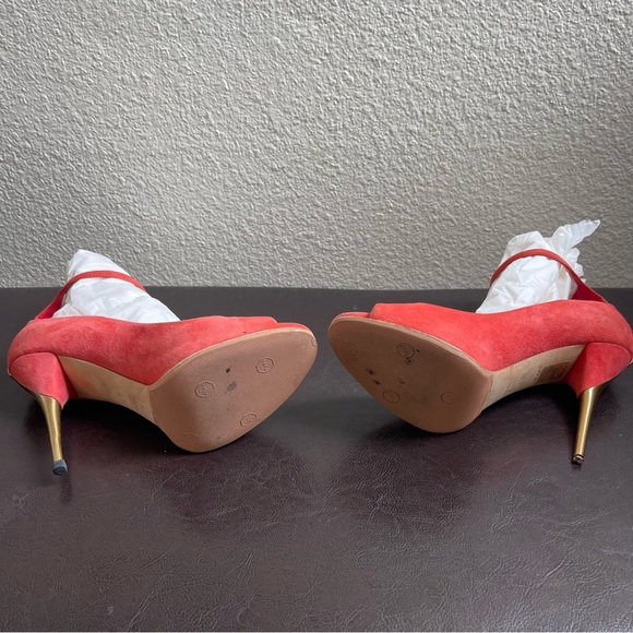 100% Authentic Miu Miu Coral Ankle Strap w Gold Heel Size 6.5 - Picture 8 of 12